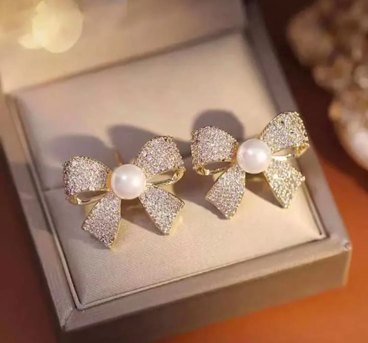 Korean Elegant Zircon Bow style Earrings