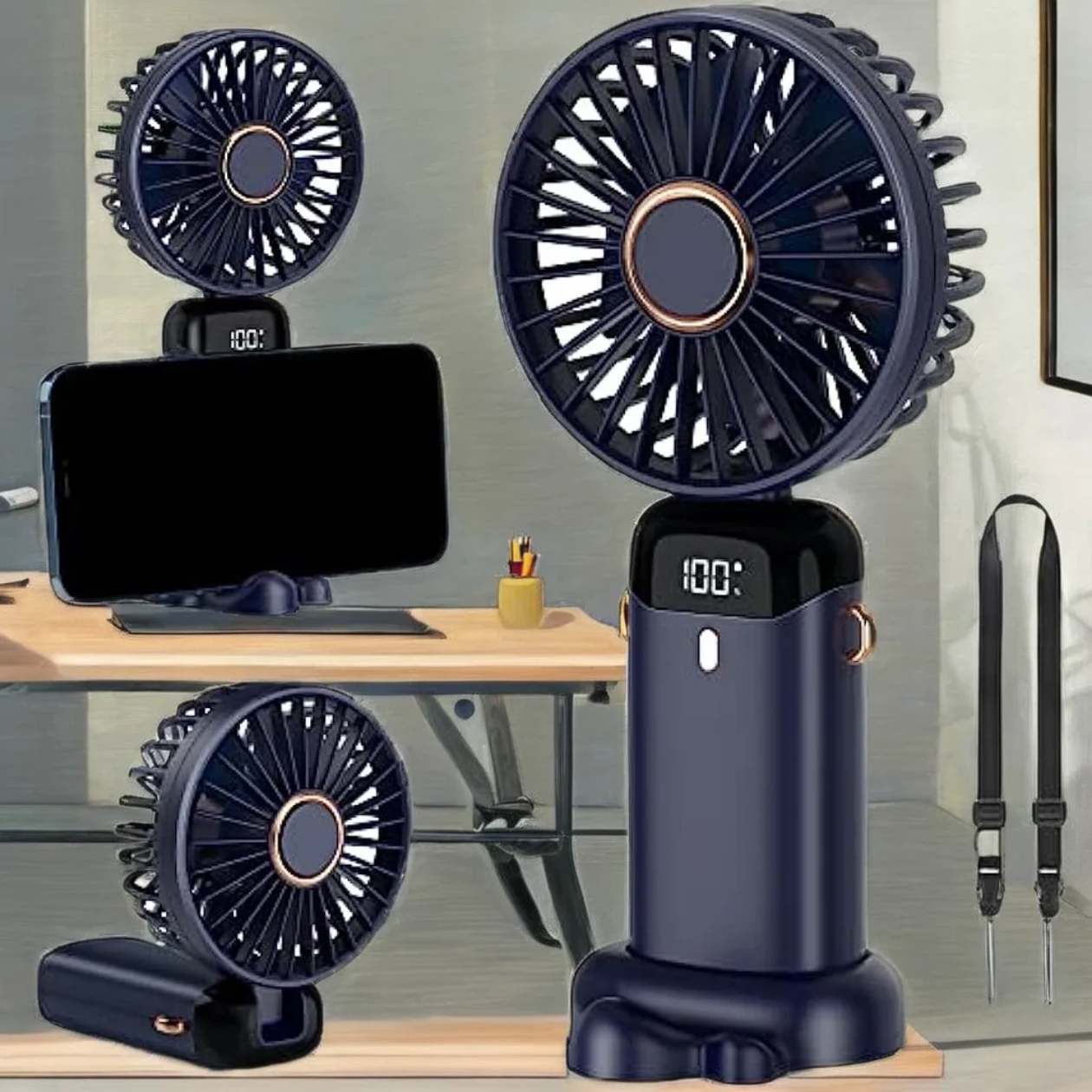 Rechargeable Hand Fan with LED Display | 5 Speed Modes
