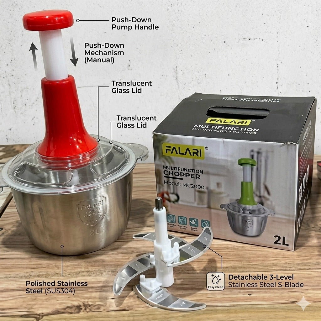 Large 2L Bowl Effortless Vegetable Chopper & Meat Mincer