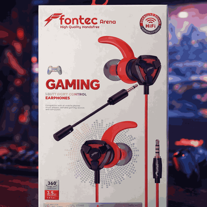 Fontec Arena Gaming Earphones with Detachable Mic – 3.5mm