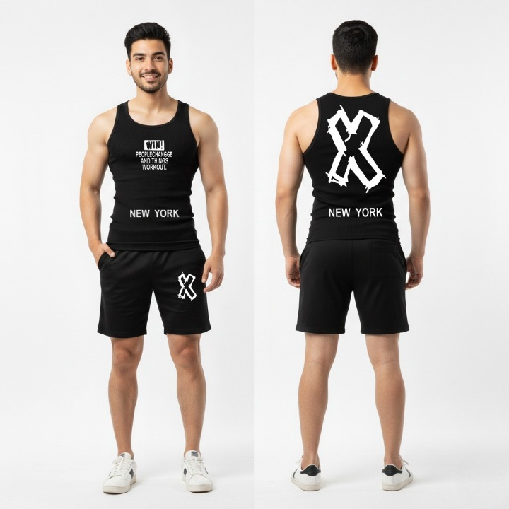 Men's Gym Track Suit Sleeveless Tank Top And Shorts Set