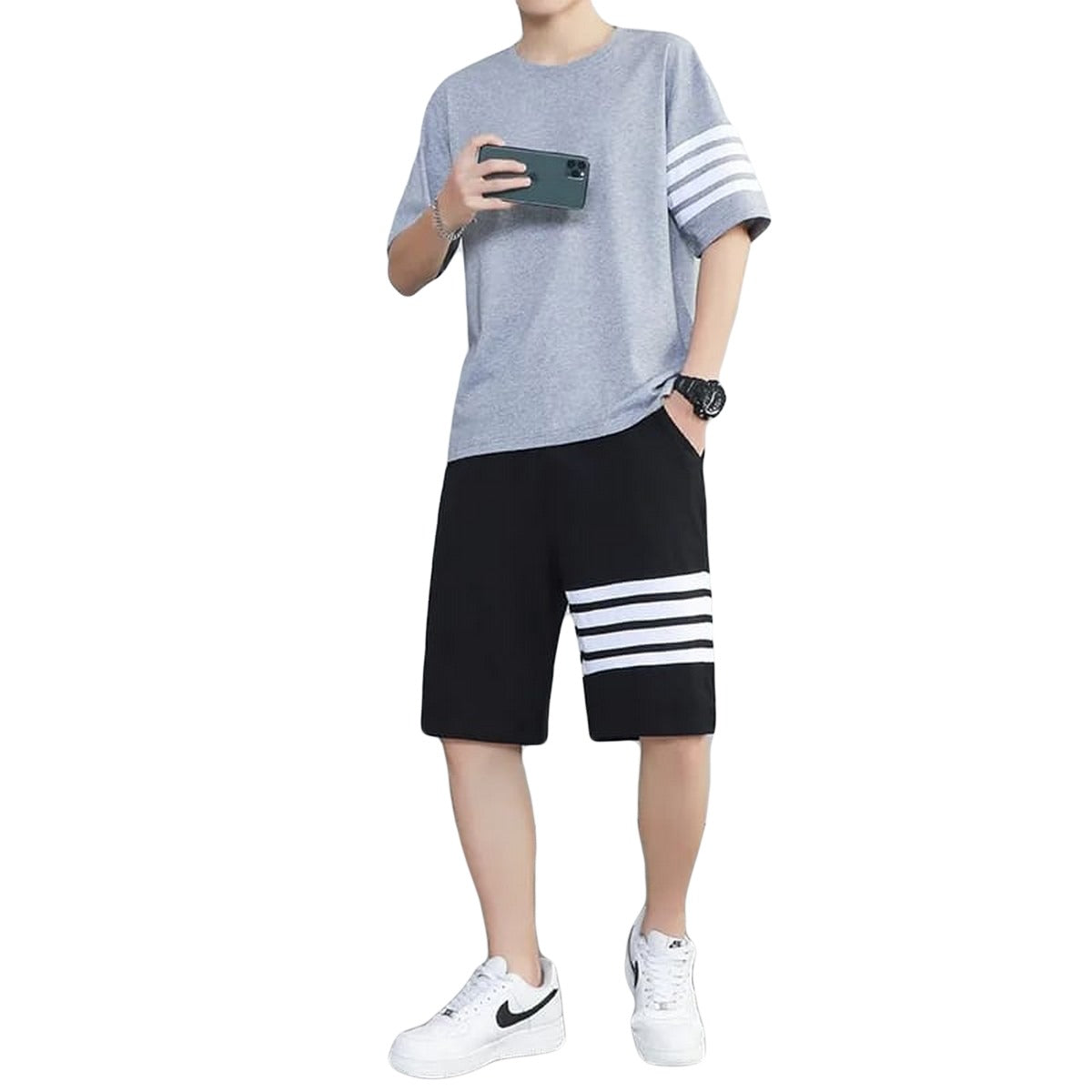 Men's 2 Piece Cotton Sports Suit Set Short Sleeve T-Shirt
