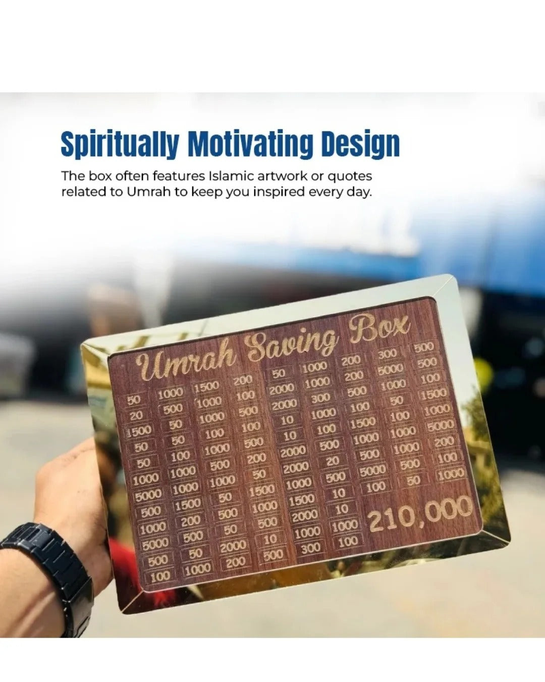 Premium Wooden Umrah Saving Box – 210,000 Rupees
