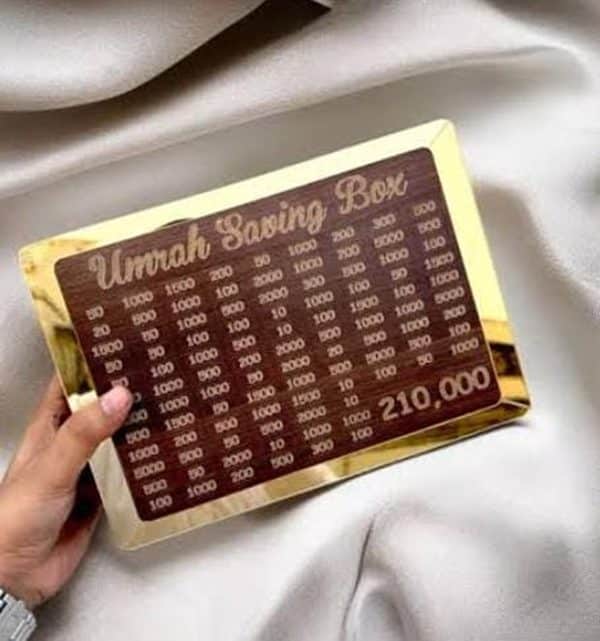 Premium Wooden Umrah Saving Box – 210,000 Rupees